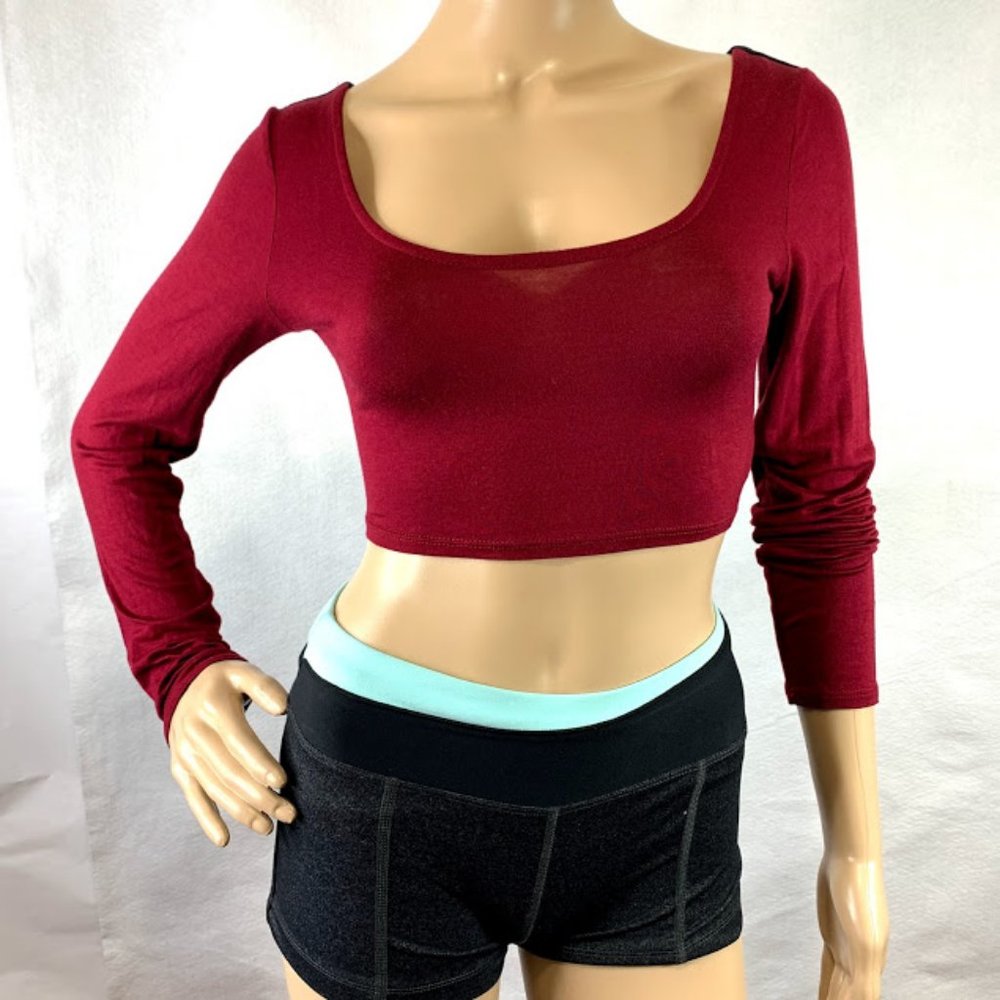 2 Cute Crop Top Sexy Shirt Long Sleeve Scoop Neck